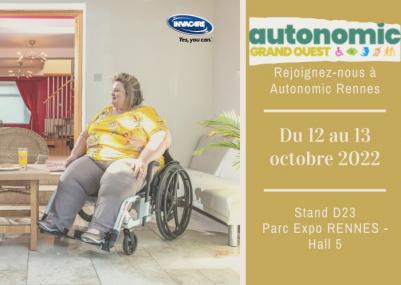 Retrouvez Invacare au salon AUTONOMIC GRAND OUEST du 12 au 33 octobre 2022 à Rennes