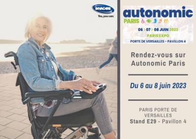 Retrouvez Invacare au salon AUTONOMIC PARIS du 6 au 8 juin 2023 Porte de Versailles Retrouvez Invacare au salon AUTONOMIC PARIS du 6 au 8 juin 2023 Porte de Versailles