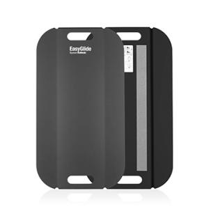Planche de transfert rigide noire avec ouvertures pour les mains, conçue pour faciliter le glissement et le repositionnement du patient.